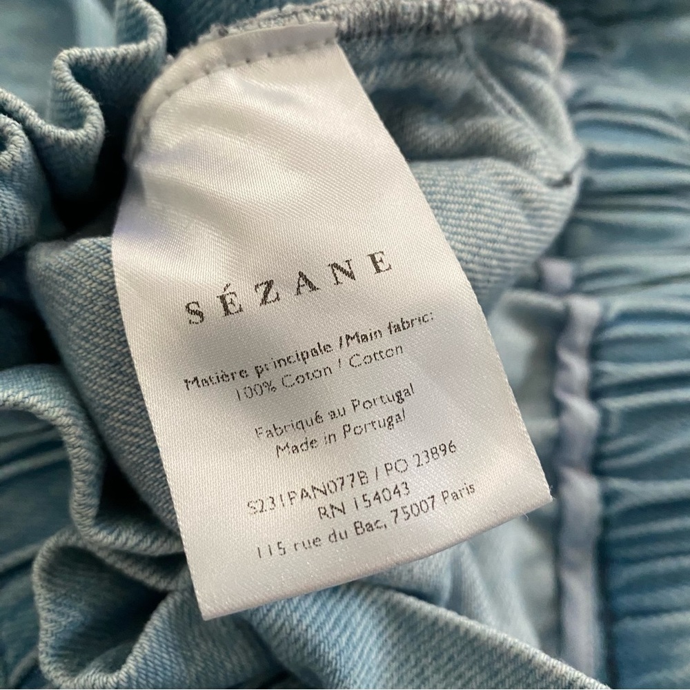 Sezane Anthon Trouser FR 40 US 8 100% Cotton Light Wash Blue Paper Bag Waist - Picture 13 of 14